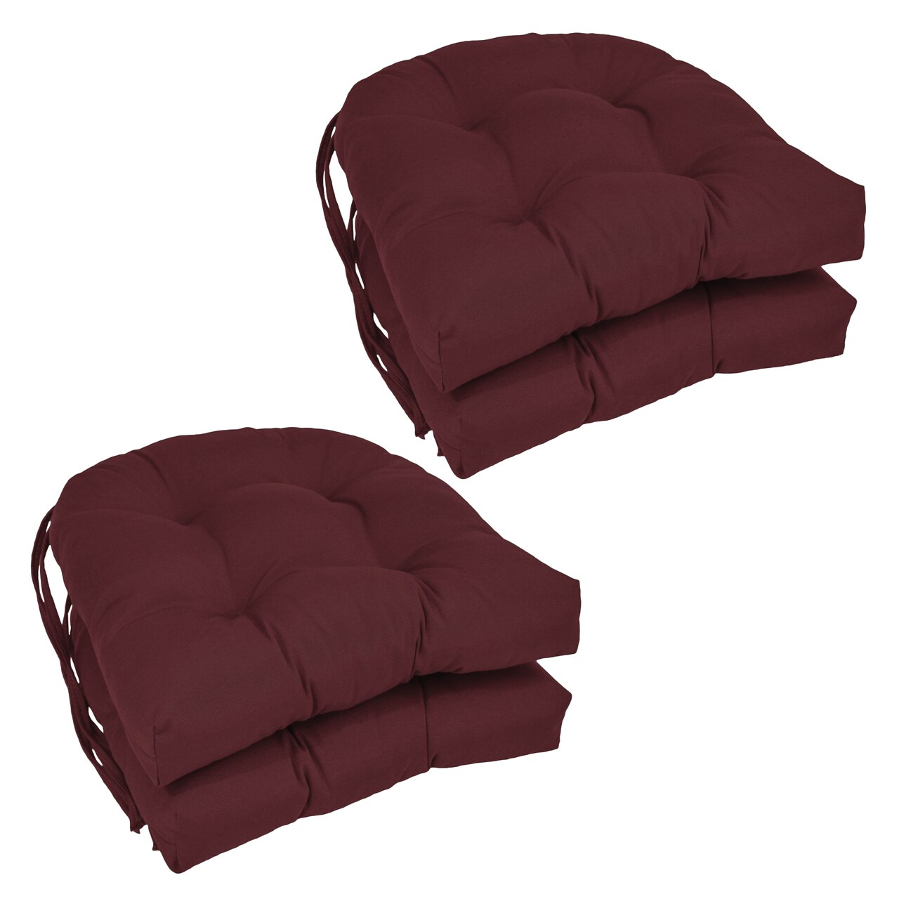 16-inch Solid Twill U-shaped Tufted Chair Cushions (Set of 4) - Burgundy